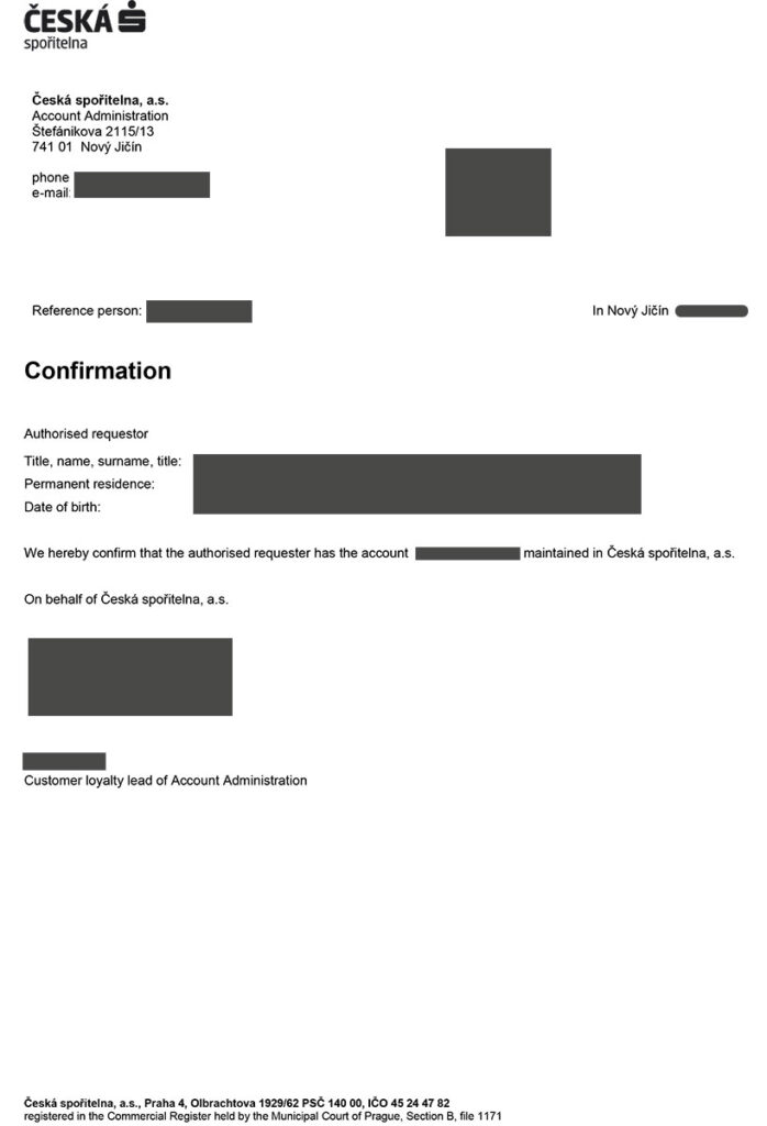 Proof of Address - Bank Confirmation Letter