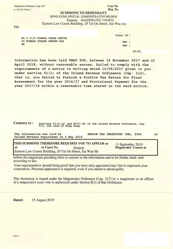 Letter from the Court - Summons to Defendant