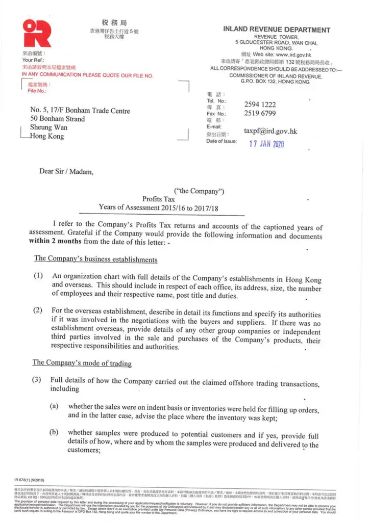 Vzor: Tax Query Letter